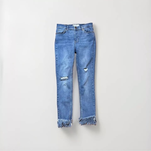 Free People - Size Women 27 - Ripped Fray Hem Skinny Distressed blue Jeans Denim - Picture 1 of 15